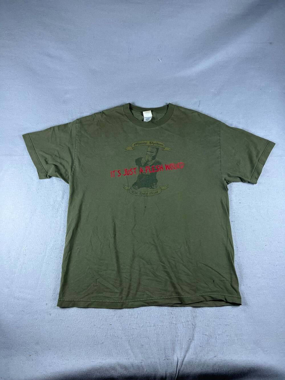 Vintage Monty Python T-Shirt Adult XL Green Holy Grail Flesh Wound Graphic Movie